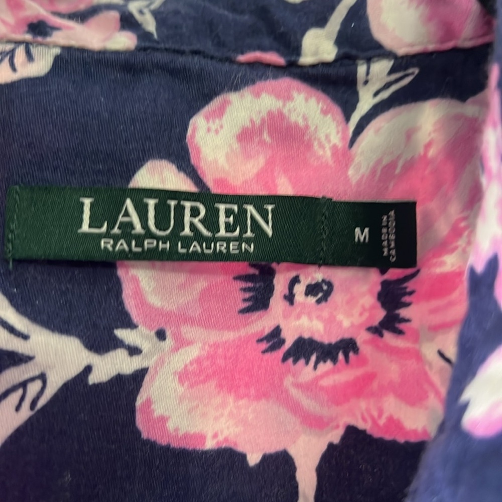 LRL Ralph Lauren Sz M Monogram Blue Pink Floral Button Up Nightgown MN152 - Picture 4 of 7